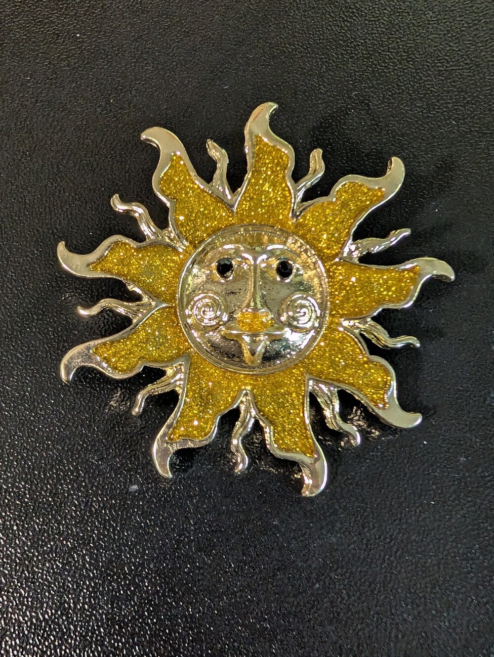 Sunburst Wall Accent - Gold Glitter Sun with Silver Face
